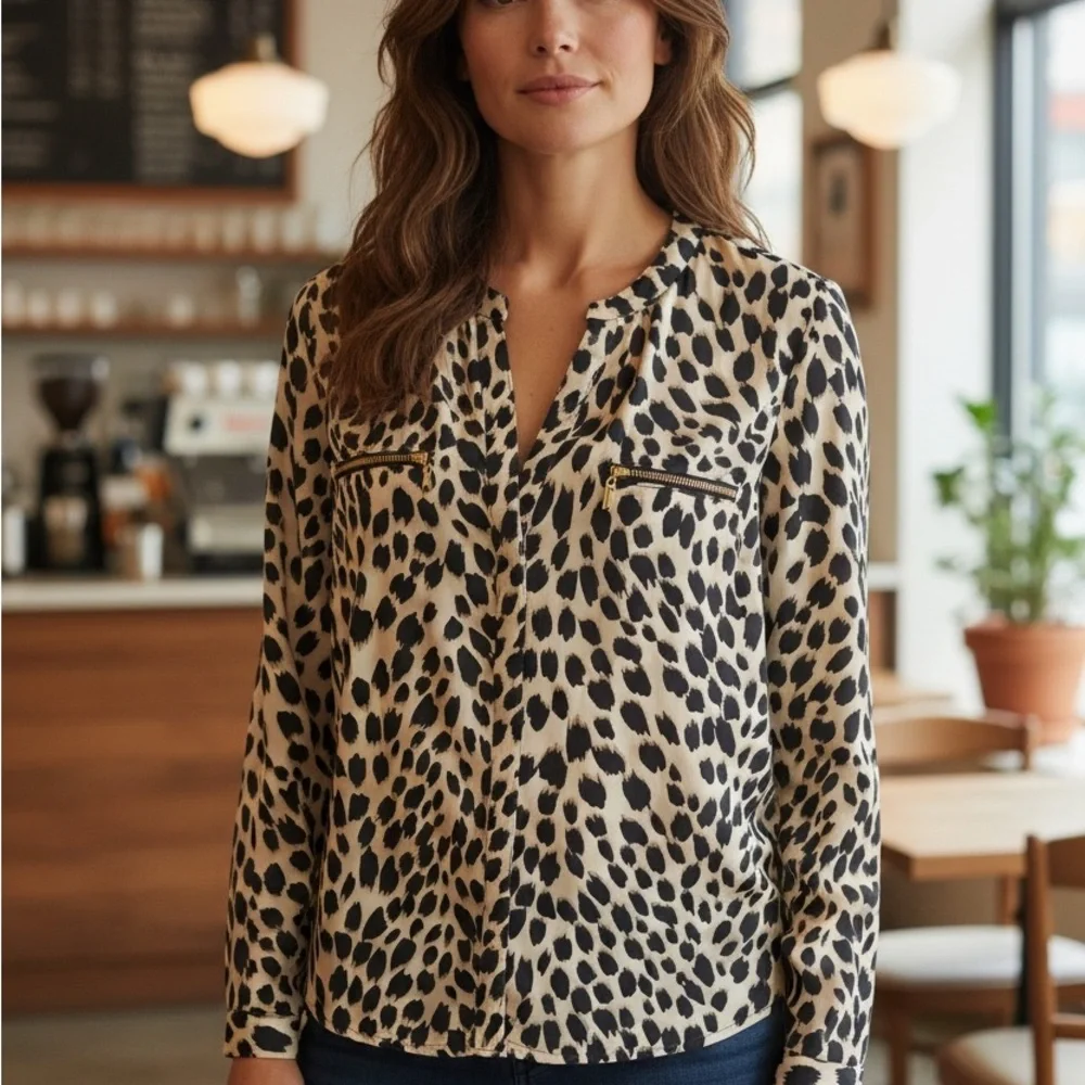 🌺NWOT🌺 INC International Concepts Leopard Print Blouse - Picture 2 of 4